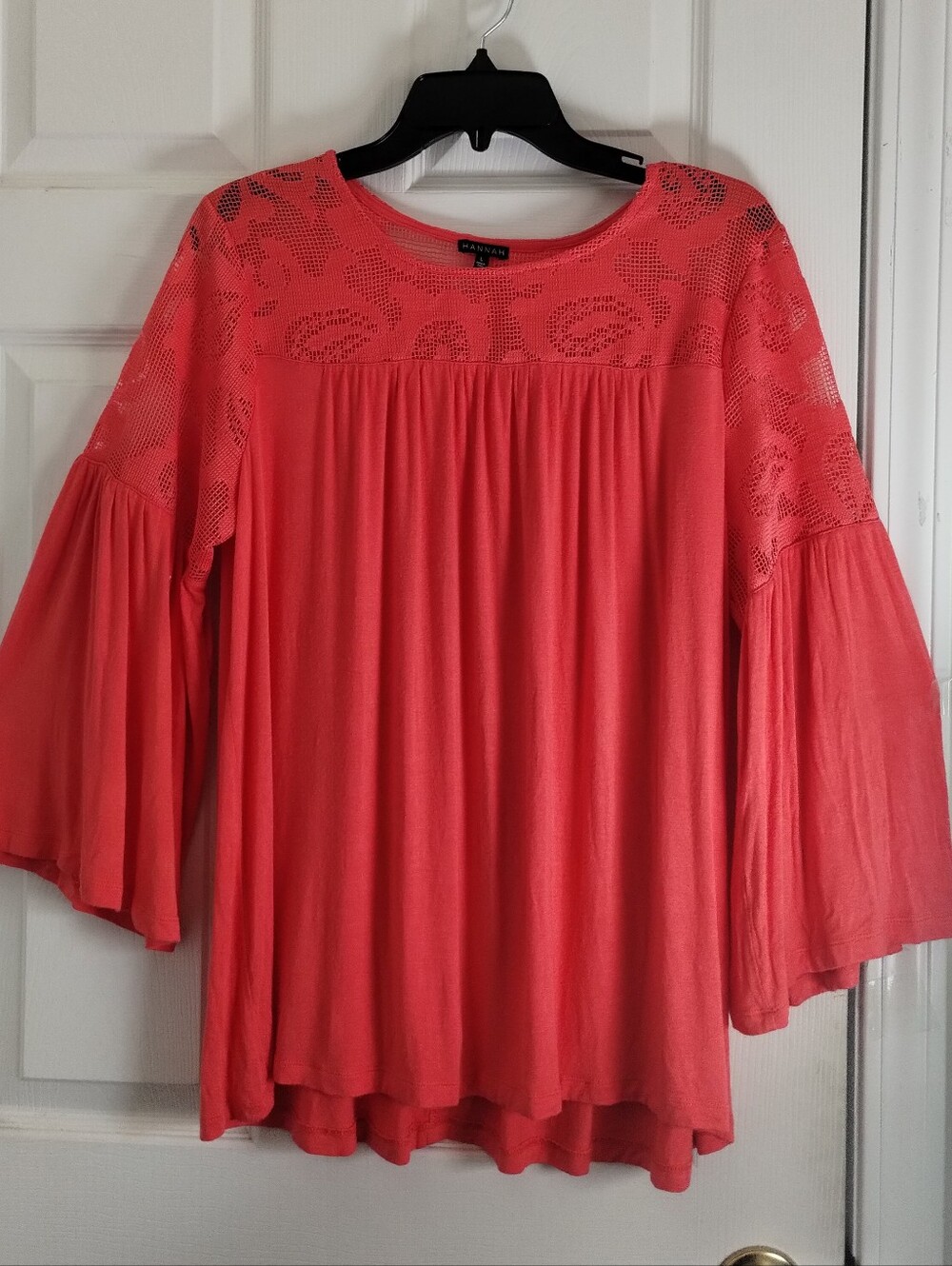Hannah Coral Mix Modal Lace Bell Sleeve Top